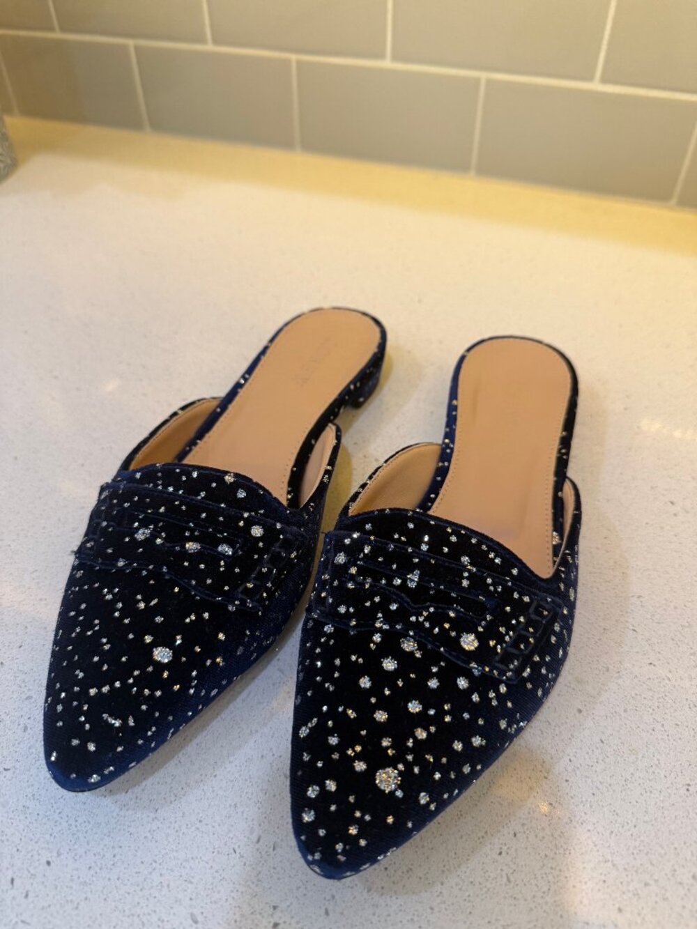 J. Crew Size 7 Slip-on Mules in Navy Velvet